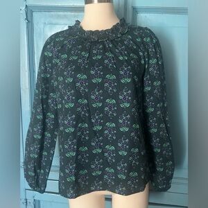 J. Crew Ruffled Long Sleeve Blue Blouse